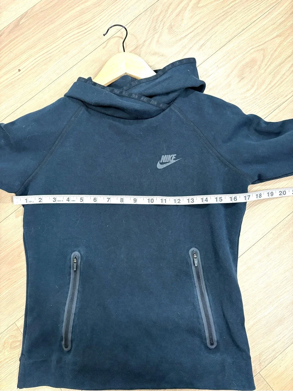 Nike Tech Fleece Hoodie Black Pullover Thumbholes Zip Pockets Size S